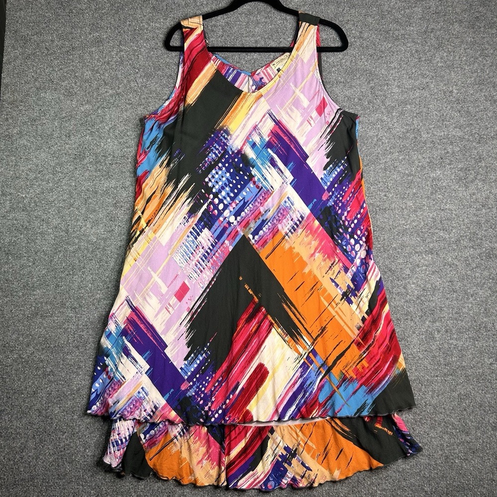 Impulse California‎ Abstract Print Low Hem Dress Size Xl Sheer Rayon